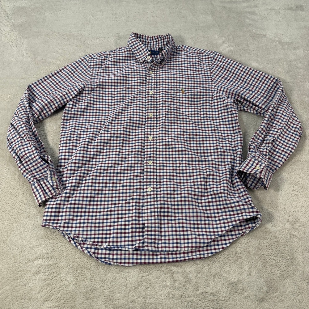 Ralph Lauren Mens Large Gingham Check Button Down Shirt Red Blue White Cotton